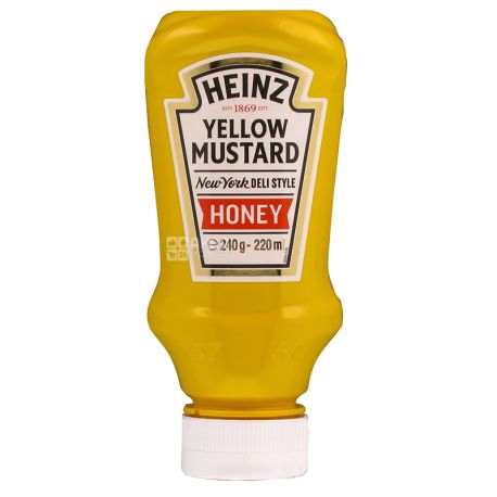 Heinz, Yellow Mustard Honey, 220 мл, Гірчиця Хайнц, медова, ПЕТ
