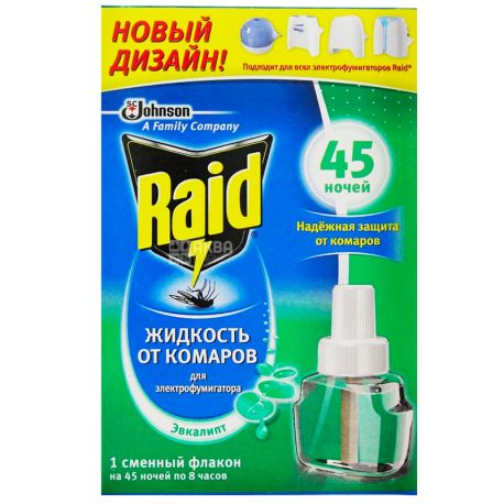 Raid, 1 pc., Electrofumigator fluid, Eucalyptus, 45 nights, cardboard