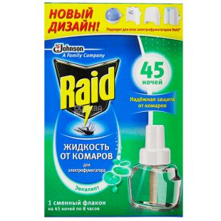 Raid, 30 мл, Жидкость для электрофумигатора, Эвкалипт, 45 ночей