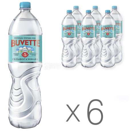 Buvette №5, 1,5 л, Упаковка 6 шт., Бювет, Вода мінеральна сильногазована, ПЕТ