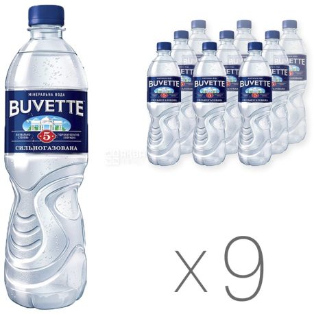 Buvette №5, 0,5 л, Упаковка 9 шт., Бювет, Вода минеральная сильногазированная, ПЭТ