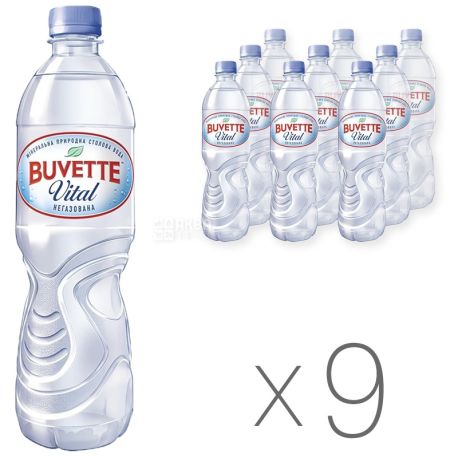 Buvette Vital, 0,5 л, Упаковка 9 шт., Бювет Витал, Вода минеральная негазованная, ПЭТ