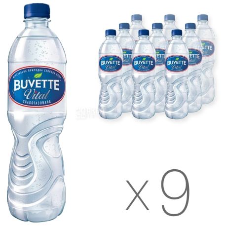 Buvette Vital, 0,5 л, Упаковка 9 шт., Бювет Витал, Вода минеральная слабогазированная, ПЭТ