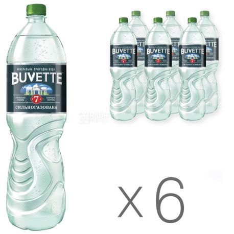 Buvette №7, 1,5 л, Упаковка 6 шт., Бювет, Вода мінеральна сильногазована, ПЕТ