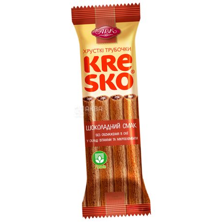 АВК Хрустящие трубочки Kresko, Шоколадный вкус, 40 г, Полиэтиленовый пакет