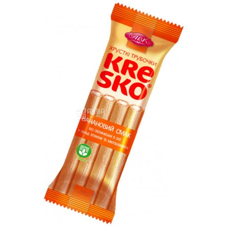 АВК Хрустящие трубочки Kresko, Банановый вкус, 40 г, Полиэтиленовый пакет
