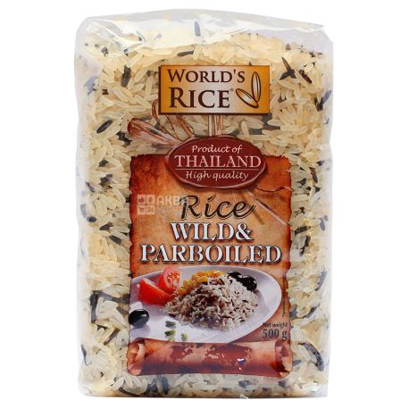 World's Rice, Wild&Parboiled, 0,5 кг, Рис Ворлдс Райс, смесь Дикий и Парбоилд