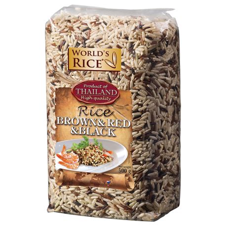 World's rice Mix rice Natural + Red + Black, 500 g, package