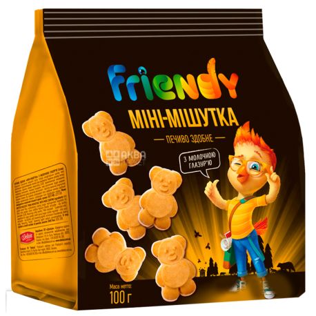 Делиция Печенье Friendy сдобное мини-мишутка с молочной глазурью, 100 г, Полиэтиленовый пакет