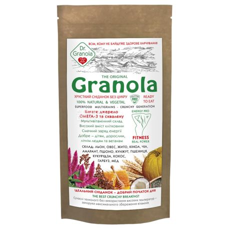 Dr.Granola, The Original, 150 г, Гранола, Оріджинал, злаки і сухофрукти, без цукру