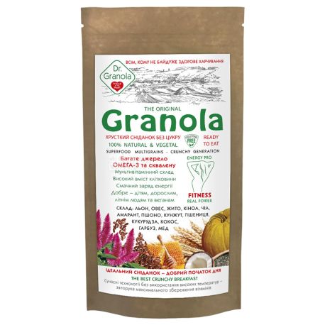 Dr.Granola, The Original, 150 г, Гранола, Ориджинал, злаки и сухофрукты, без сахара