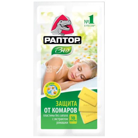 Раптор, Bio, 10 шт., Пластины от комаров, с экстрактом ромашки, без запаха