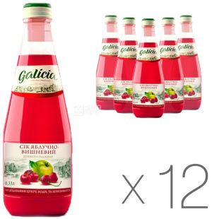 Galicia, Упаковка 12 шт. х 0,3 л, Сік натуральний Яблучно-Вишневий Галіція, без цукру, скло