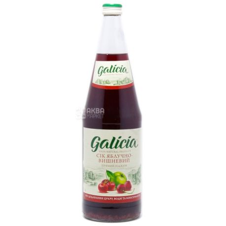 Galicia, Яблочно-вишневый, Упаковка 6 шт. по 1 л, Галиция, Сок натуральный, без добавления сахара, стекло