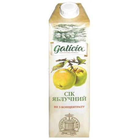 Galicia, Яблучний, Упаковка 12 шт. по 1 л, Галичина, Сік, натуральний, без додавання цукру