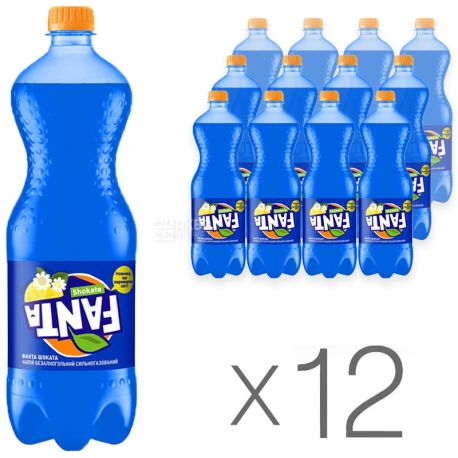 Fanta, Shokata, Упаковка 12 шт. по 1 л, Фанта Шоката, Лимон-Бузина, Вода солодка, з натуральним соком, ПЕТ
