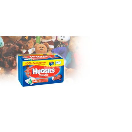 Huggies, 144 шт., Влажные салфетки, Classic Duo