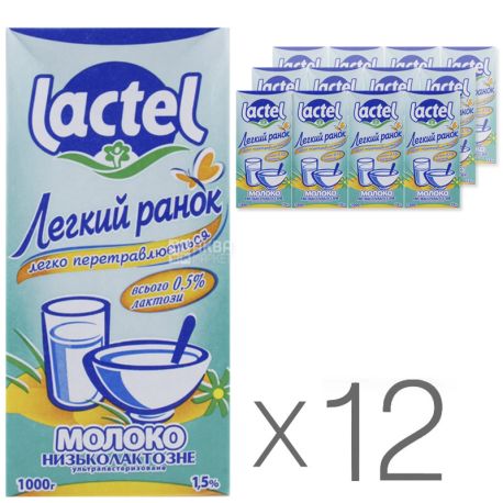 Lactel, Молоко низьколактозне 1,5%, 1л, Упаковка 12 шт.