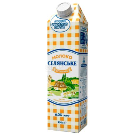 Селянське Особливе, Молоко ультрапастеризоване, 6%, 950 г, Упаковка 12 шт.