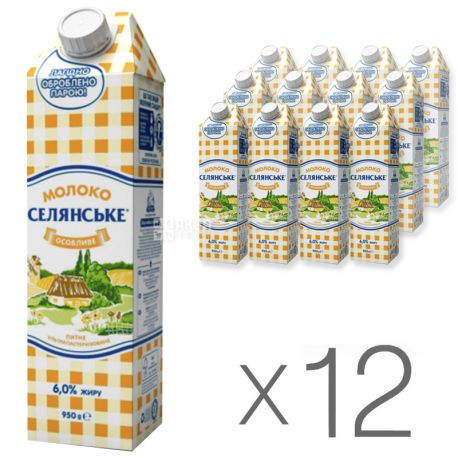 Milk Peasantskaya Special 6%, 950 g ultra-pasteurized, Packing 12 pcs.