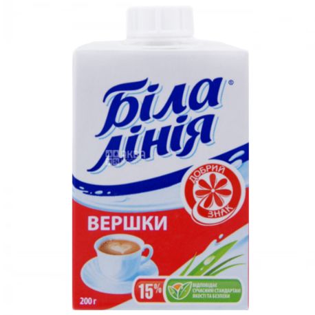 Белая Линия, Упаковка 24 шт. х 0,2 л, Сливки ультрапастеризованные, 15%