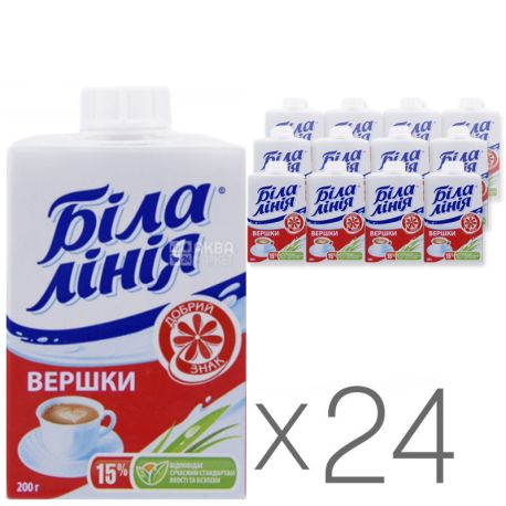 Белая Линия, Упаковка 24 шт. х 0,2 л, Сливки ультрапастеризованные, 15%