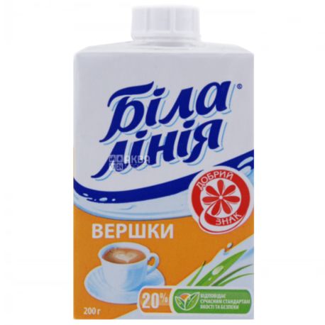 Біла Лінія, Упаковка 24 шт. х 0,2 л, Вершки ультрапастеризовані, 20%