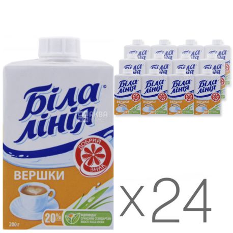 Біла Лінія, Упаковка 24 шт. х 0,2 л, Вершки ультрапастеризовані, 20%
