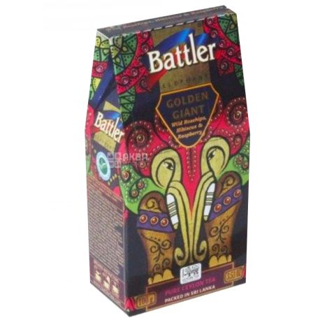 Battler Golden Giant Дикий шиповник, гибискус и малина, Чай черный, 100г, картонная упаковка
