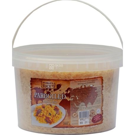 World's Rise, Parboiled, 2 кг, Рис Ворлдс Райс, Парбоілд, долгозернистий, шліфований, пропарений, відро