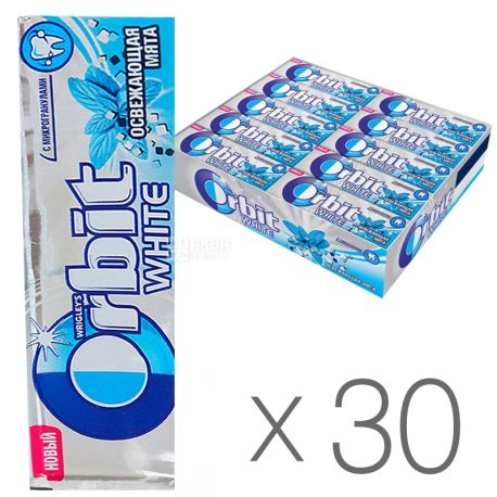 Orbit White, Refreshing Mint Chewing Gum, Packaging 30 pcs. on 14 g, cardboard