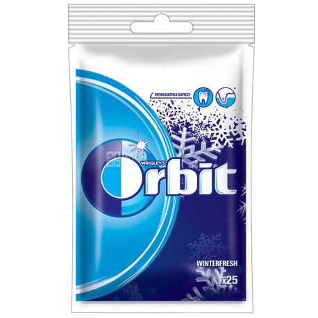 Orbit Winterfresh, 35 г, Упаковка 22 шт., Жувальна гумка з ментолом, Орбіт Вінтерфреш