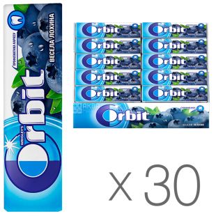 Orbit, Упаковка 30 шт. х 14 г, Орбіт, Жувальна гумка, Весела лохина, профілактика карієсу