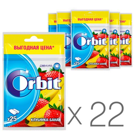 Orbit, Жувальна гумка полуниця та банан, Упаковка 22 шт. по 35 г, В пакеті