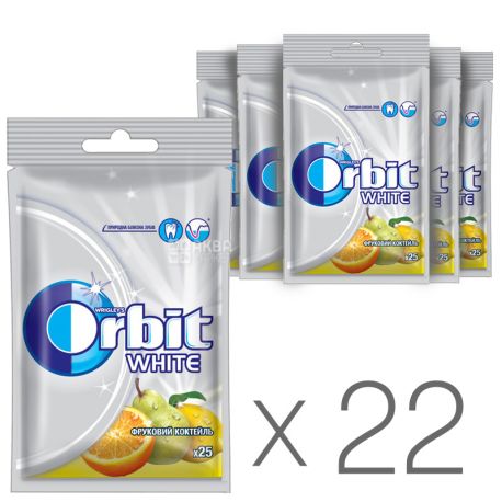 Orbit White Фруктовий коктейль, 35 г, Упаковка 22 шт., Жувальна гумка, Орбіт Вайт