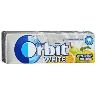 Orbit White, Упаковка 30 шт. х 14г, Орбіт, Жувальна гумка, Фруктовий коктейль, природна білизна зубів     