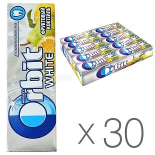 Orbit White, Упаковка 30 шт. х 14г, Орбит, Жевательная резинка, Фруктовый коктейль, натуральное белье зубов