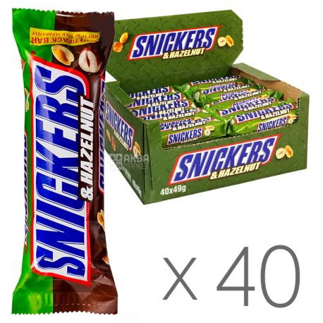 Snickers, 49 г, Упаковка 40 шт., Батончик шоколадный, С лесным орехом