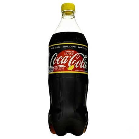 Coca-Cola Zero, Lemon, Упаковка 12 шт. по 1 л, Кока-Кола Зеро, Лимон, Вода сладкая, низкокалорийная, ПЭТ