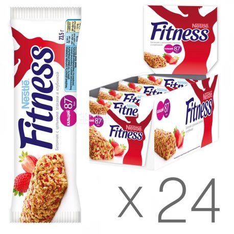 Батончик Nestle Fitness, с цельными злаками и клубникой 23.5г, упаковка 24шт