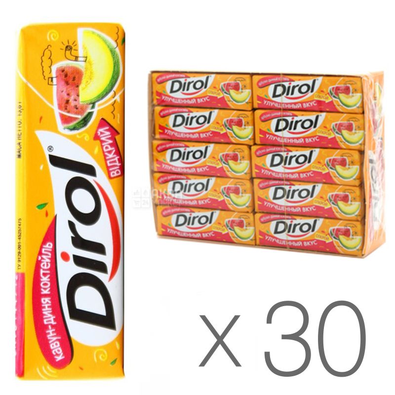 Buy Dirol WatermelonMelon, chewing gum, 14g, pack of 30pcs. with