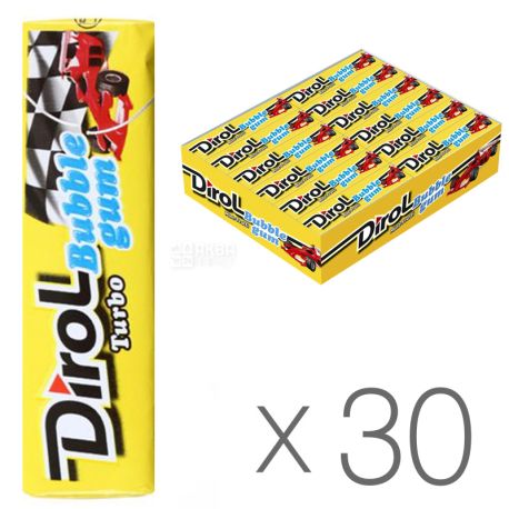 Dirol Bubble Gum Turbo, 14 г, упаковка 30шт., Жевательная резинка, Мята и фрукты