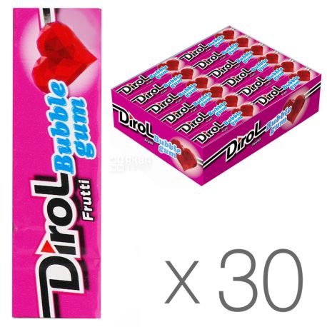 Dirol Bubble Gum Frutti, 14 г, упаковка 30 шт., Жевательная резинка, Фруктовая