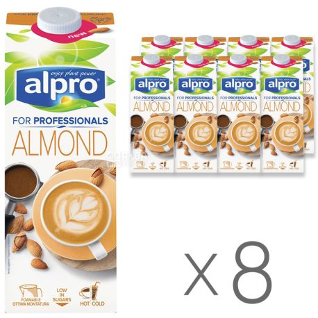 Alpro, Almond for Professionals, Упаковка 8 шт. по 1 л, Алпро, Профешнл, Мигдалеве молоко