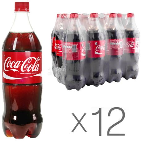 Coca-Cola, Упаковка 12 шт. по 1 л, Кока-Кола, Вода солодка, ПЕТ