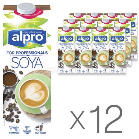 Alpro, Soya for Professionals, Упаковка 12 шт. по 1 л, Алпро, Профешнл, Соевое молоко, витаминизированное