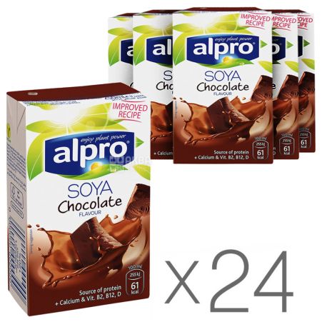 Alpro, Soya Chocolate, Упаковка 24 шт. по 250 мл, Алпро, Соевое молоко с шоколадом, витаминизированное