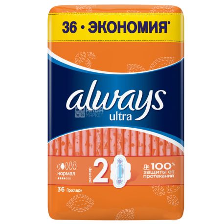 Always, Ultra Normal, 36 шт., Прокладки гігієнічні, 4 краплі