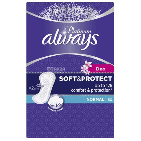Always, 50 pcs, pads, Platinum Collection Deo Normal Duo
