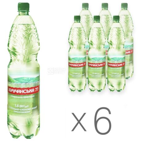 Zbruchanskaya 77, Packing 6pcs 1.5 liters each, Mineral water, Medical table, Highly carbonated, PET, PAT
